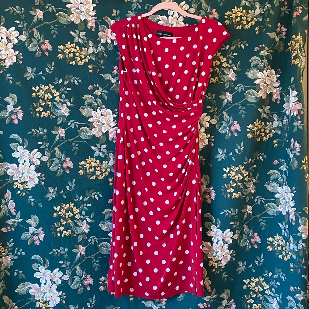 Flattering Wrap Style Red Polka Dot Dress